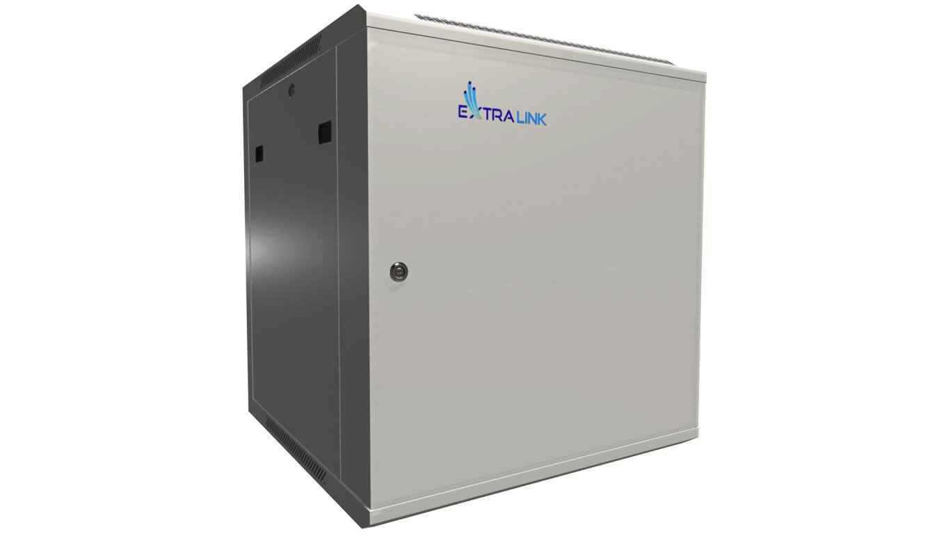 Szafa rack montowana na ścianie, drzwi blaszane pełne Extralink 12U 600x600 ASP Szara