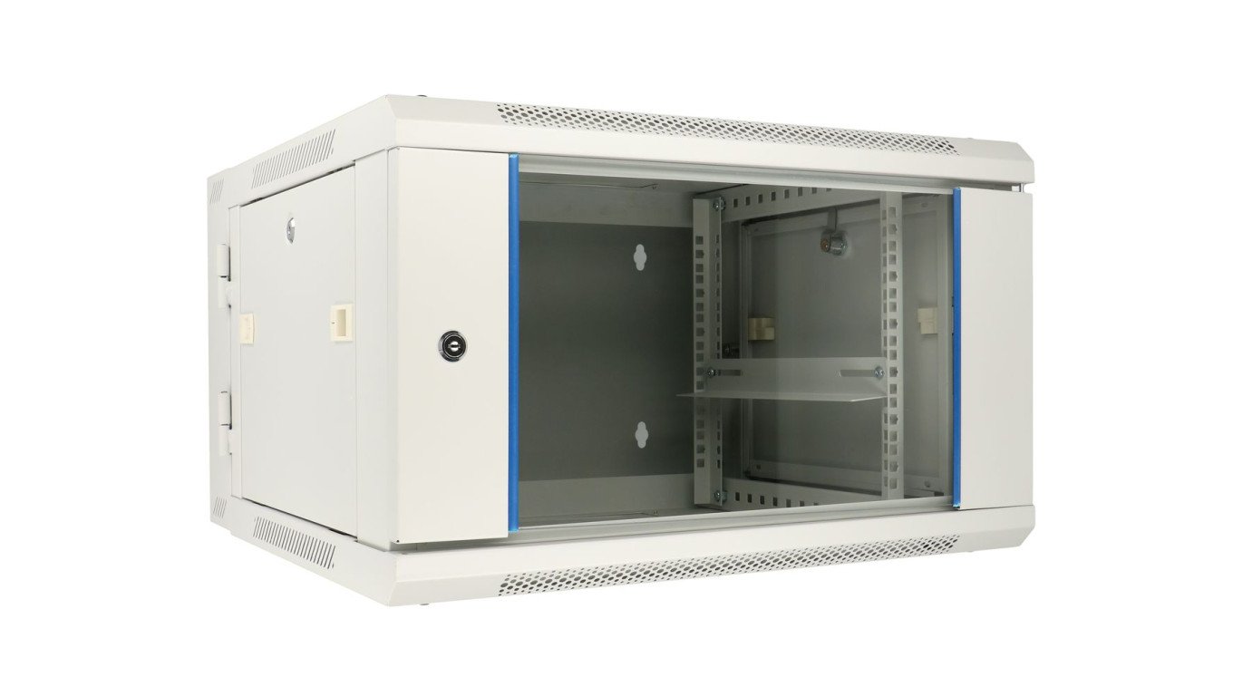 Szafa rack montowana na ścianie, dwusekcyjna Extralink 6U 600x600 AZH Szara