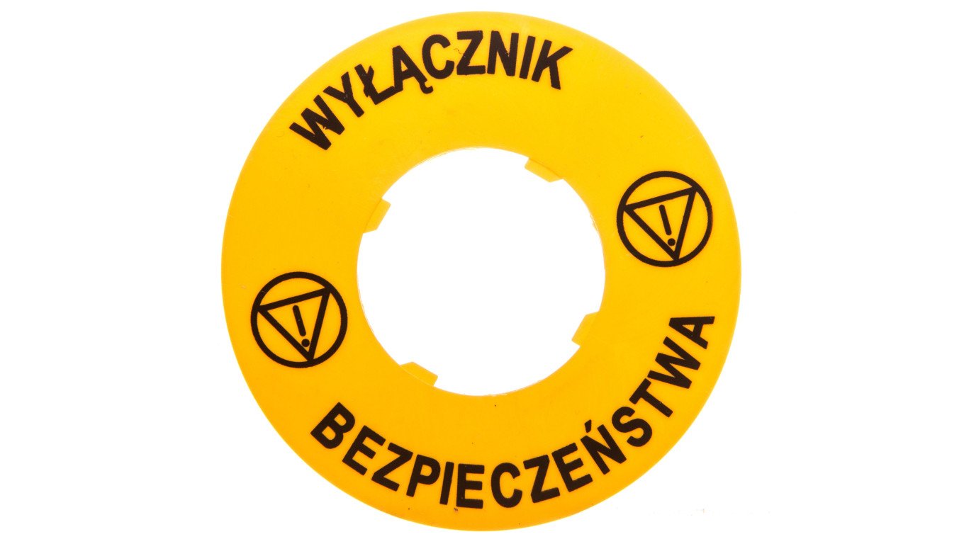 Tabliczka opisowa żółta okrągła fi60 wyłącznik bezpieczeństwa LPXAU122