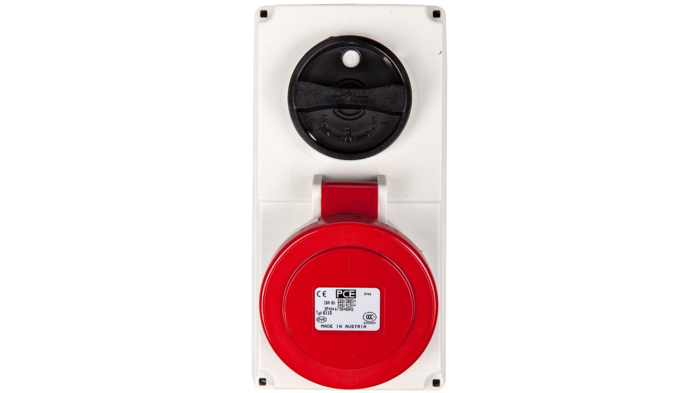 Gniazdo stałe z wyłącznikiem 0-1 małe 16A 5P 400V IP44 /blokada mechaniczna/ 6115-6