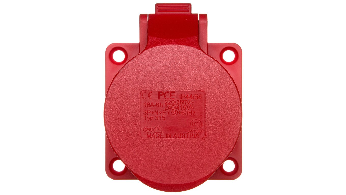 Gniazdo tablicowe 16A 5P 400V /70x70/ czerwone IP44 315-6
