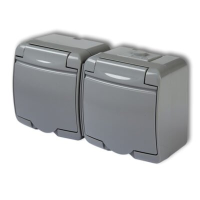 JUNIOR Gniazdo podwójne z/u (klapka popielata) popielaty IP54 10GHE-2