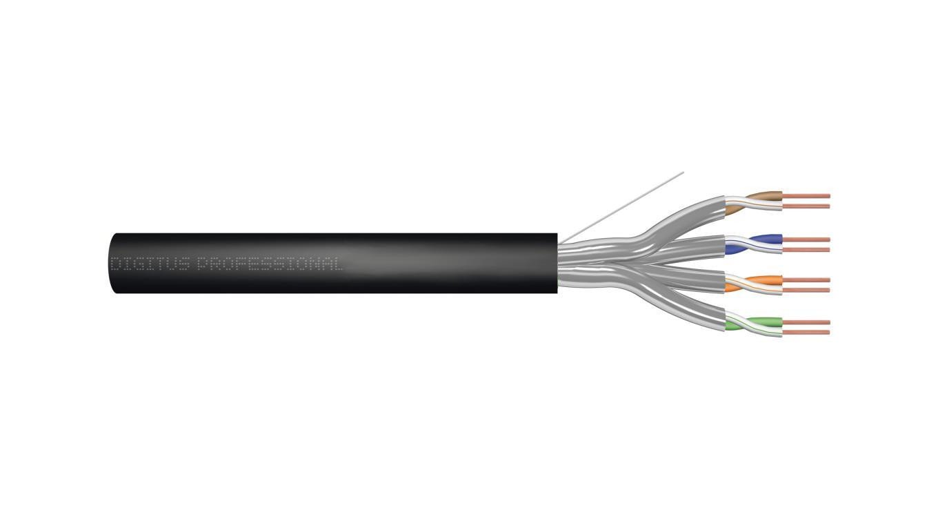 Kabel instalacyjny zewnętrzny żelowany DIGITUS kat.6A,U/FTP, Fca, AWG 23/1, PE, 500m, czarny, szpula DK-1621-A-VH-5-OD