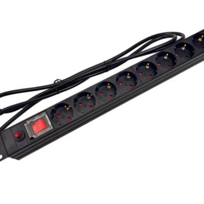Listwa zasilająca rack 19 cali PDU gniazdo 9 x CEE 7/3 wtyk CEE 7/7 z wyłącznikiem i zabezpieczeniem