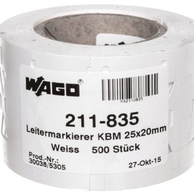 Oznaczniki na opaskę zaciskową kabla 25x20mm w taśmie 1-rzędowej 500 tabliczek w rolce 211-835