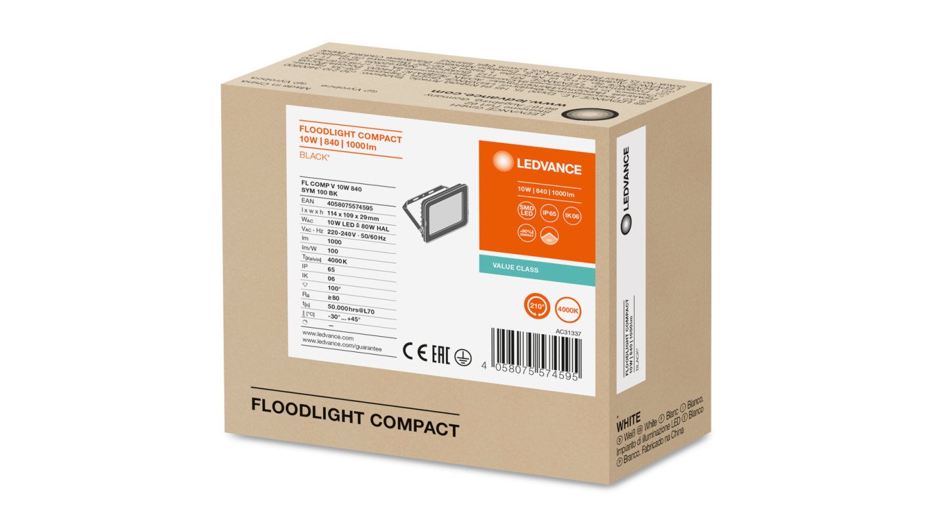 Projektor LED FLOOD COMPACT V 10W 1000lm 4000K IP65 SYM 100 czarny 3 LATA GWARANCJI 4058075574595