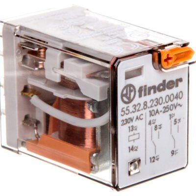 Przekaźnik miniaturowy 2P 10A 230V AC przycisk testujący mechaniczny AgNi 55.32.8.230.0040