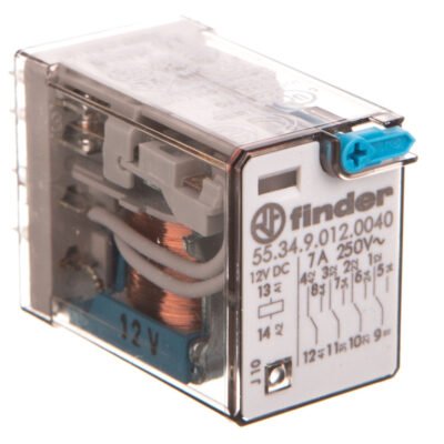 Przekaźnik przemysłowy 4P 7A 12V DC przycisk testujący mechaniczny wskaźnik zadziałania 55.34.9.012.0040
