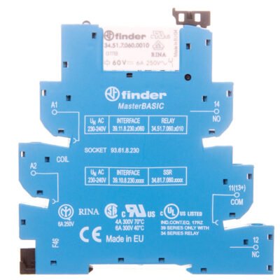 Przekaźnikowy moduł sprzęgający 1P 6A 220-240V AC szer. 6,2mm styki AgNi, szyna DIN 35mm MasterBASIC 39.11.8.230.0060