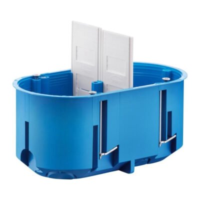 Puszka do pustych ścian regips dwupolowa 2x60mm głęboka samogasnąca bezhalogenowa niebieska Multibox P2x60D 32092203