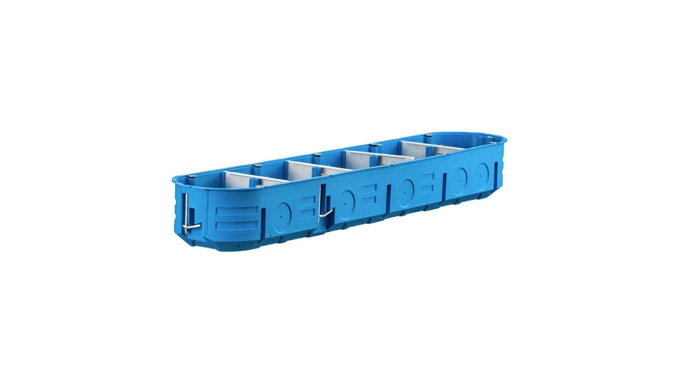 Puszka do pustych ścian regips pięciopolowa 5x60mm płytka samogasnąca bezhalogenowa niebieska Multibox P5x60K 32328203