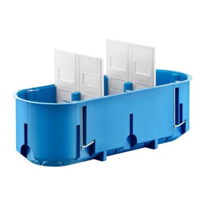 Puszka do pustych ścian regips trójpolowa 3x60mm głęboka samogasnąca bezhalogenowa niebieska Multibox P3x60D 32104203