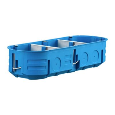 Puszka do pustych ścian regips trójpolowa 3x60mm płytka samogasnąca bezhalogenowa niebieska Multibox P3x60K32324203