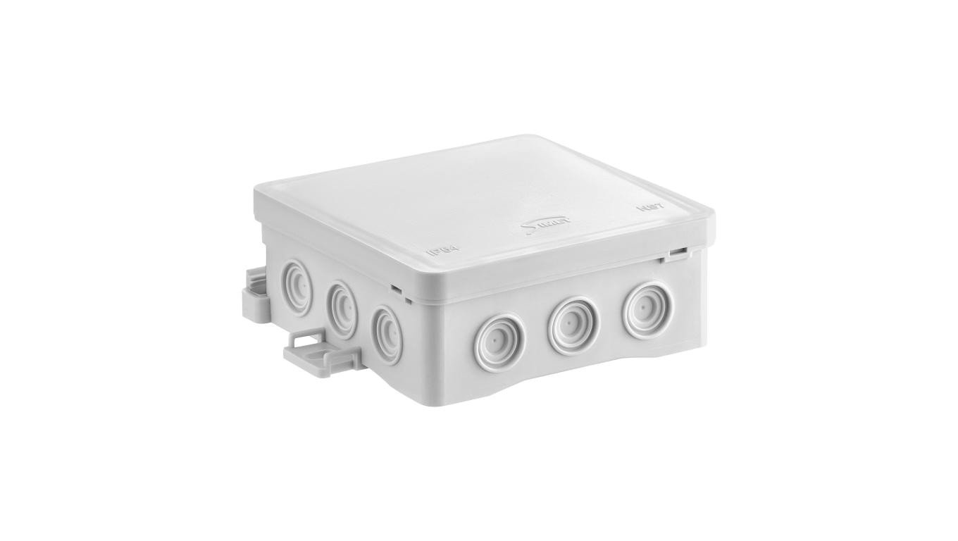 Puszka naścienna 100x40x100mm IP54 z dławnicami samozatrzaskowa bezhalogenowa odporna na UV szara FastboxiHook NS7 35349102