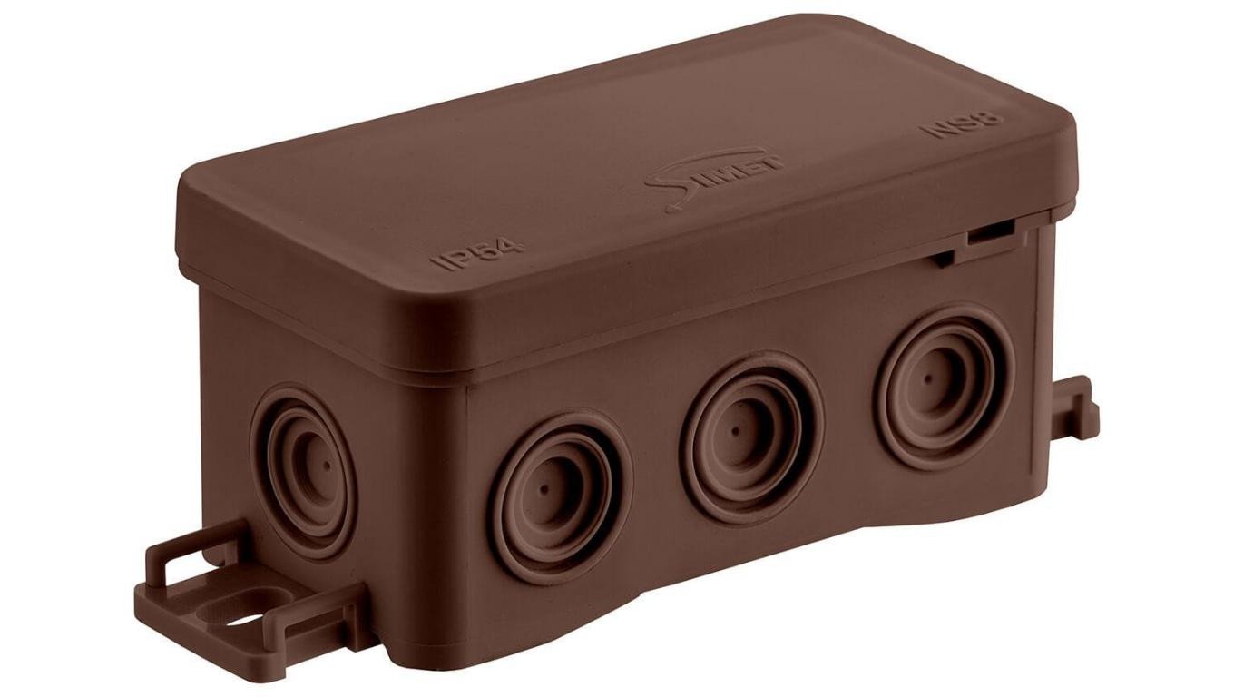 Puszka naścienna 45x40x85mm IP54 z dławnicami samozatrzaskowa bezhalogenowa odporna na UV brązowa FastboxiHook NS8 35357115