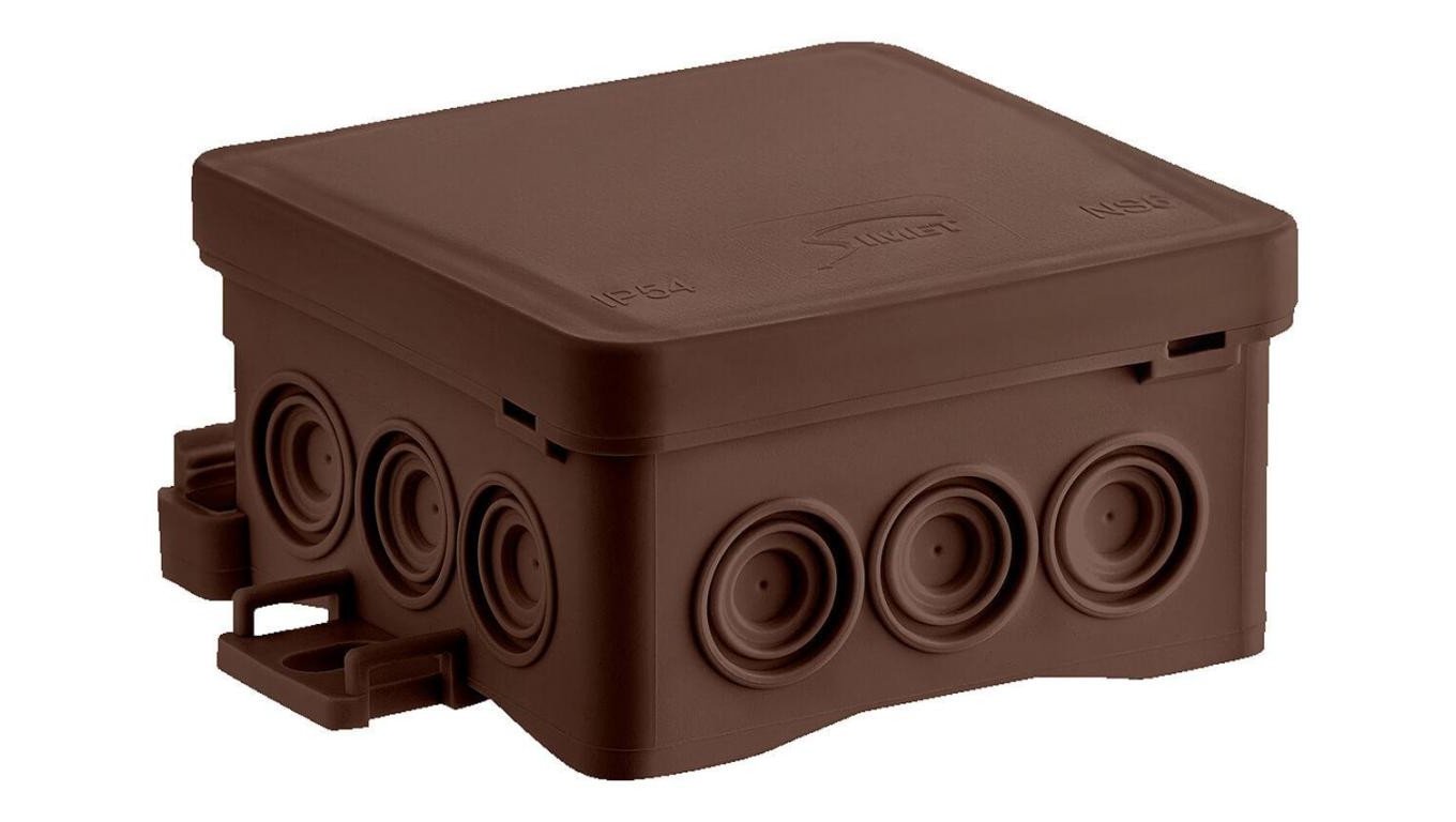 Puszka naścienna 85x40x85mm IP54 z dławnicami samozatrzaskowa bezhalogenowa odporna na UV brązowa FastboxiHook NS6 35346115