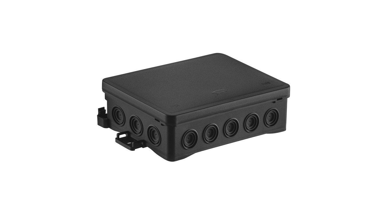 Puszka naścienna 90x40x135mm IP54 z dławnicami samozatrzaskowa bezhalogenowa odporna na UV czarna FastboxiHook NS9 35404107
