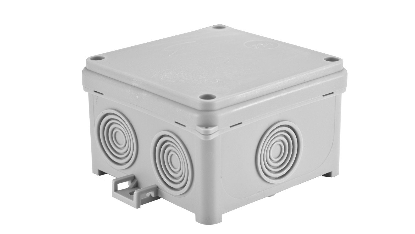 Puszka naścienna hermetyczna pusta 88x88x58mm IP54 z dławnicami zintegrowanymi bezhalogenowa szara N80x80F 35210002 /36szt./
