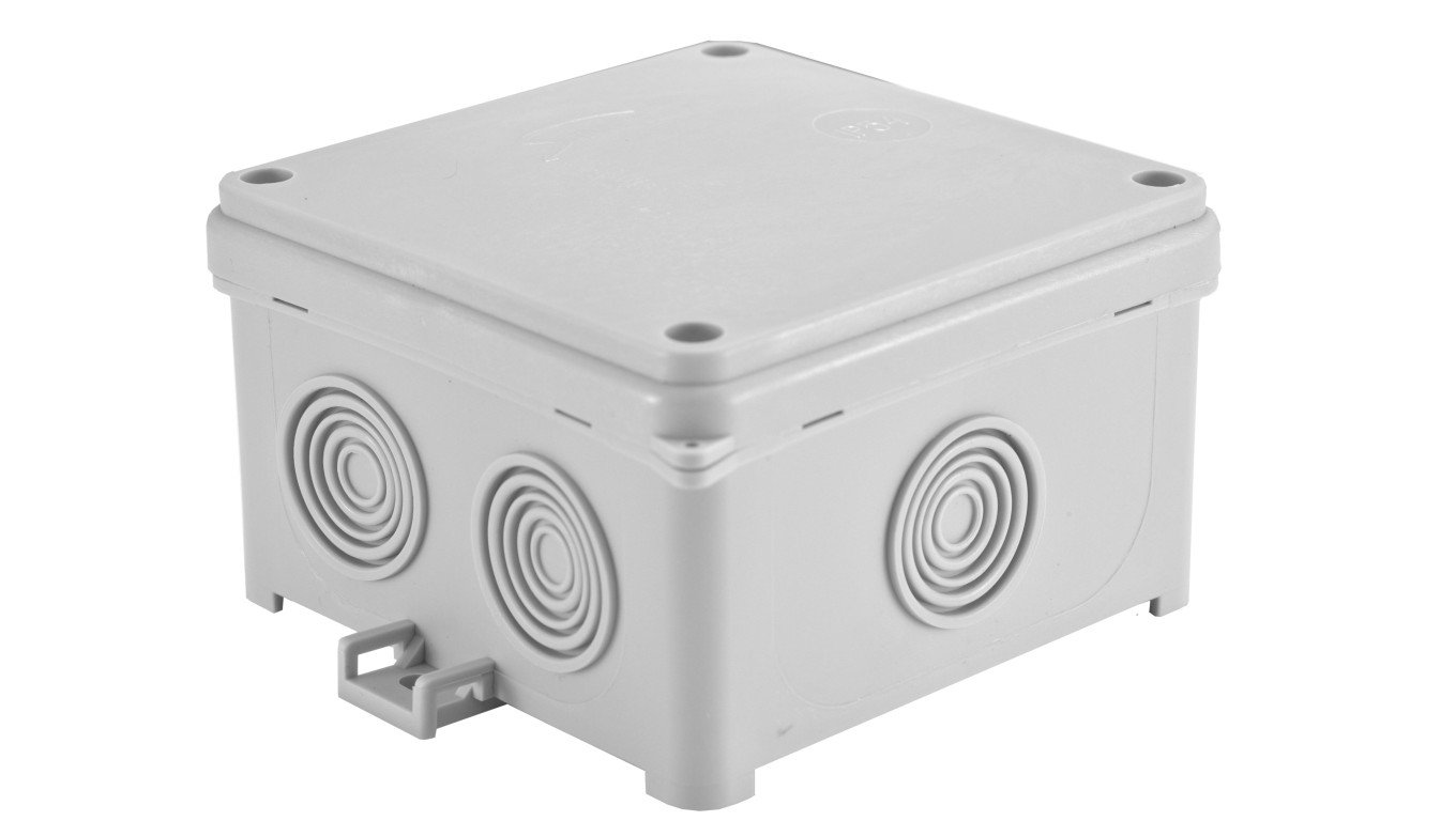 Puszka naścienna hermetyczna pusta 98x98x60mm IP54 z dławnicami zintegrowanymi bezhalogenowa szara N90x90F 35220002