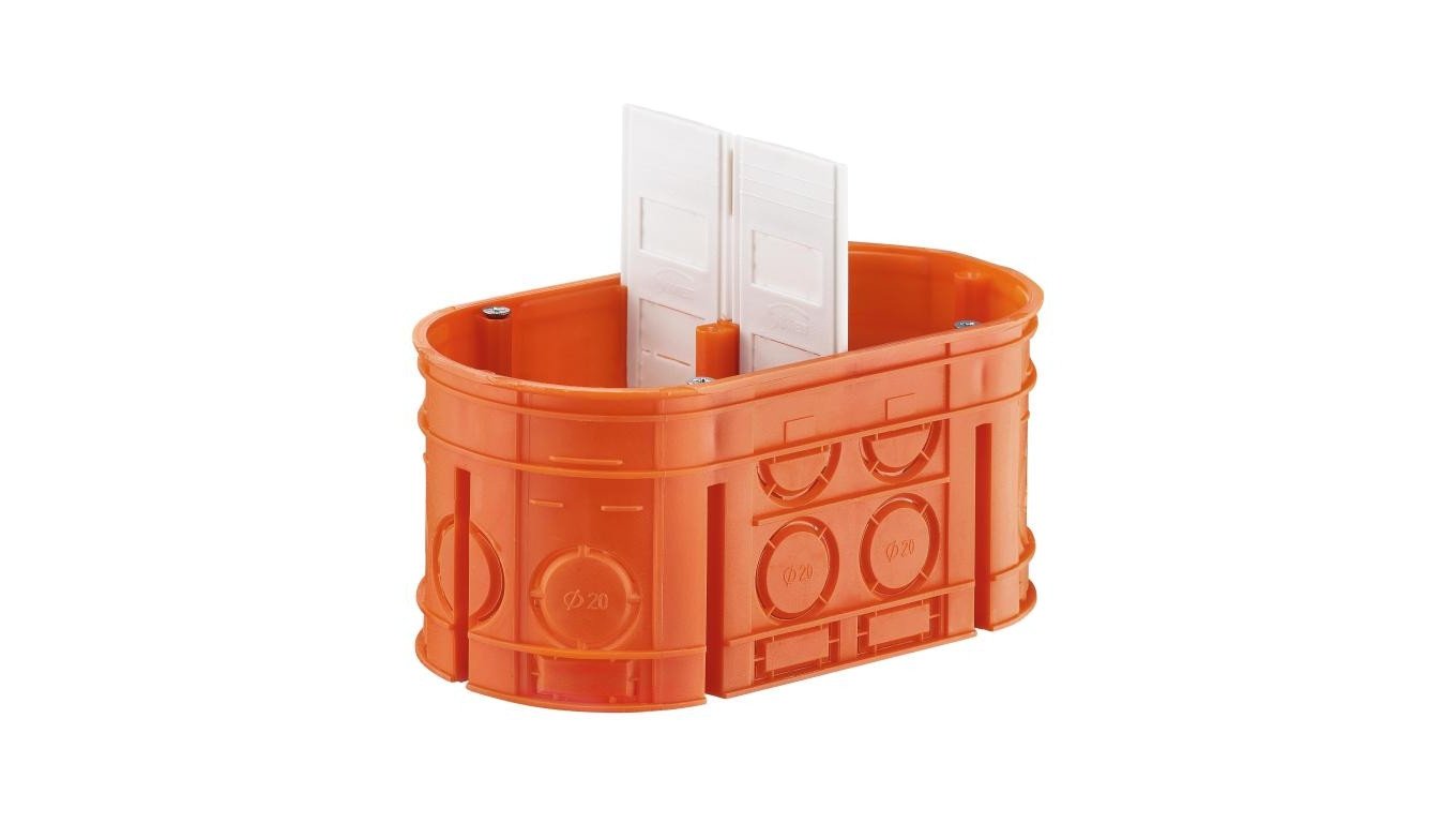 Puszka podtynkowa dwupolowa 2x60mm głęboka bezhalogenowa pomarańczowa Multiwall M2x60F 33160008