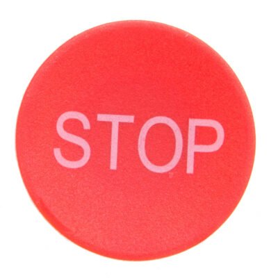 Soczewka przycisku 22mm płaska czerwona z symbolem STOP M22-XD-R-GB0 218194