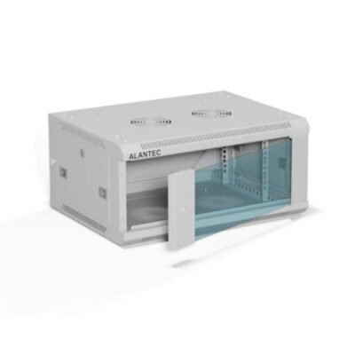 Szafa rack wisząca 19 cali 4U 600x450, drzwi szklane, tył i osłony boczne demontowalne, FLAT PACK kolor szary ALANTEC