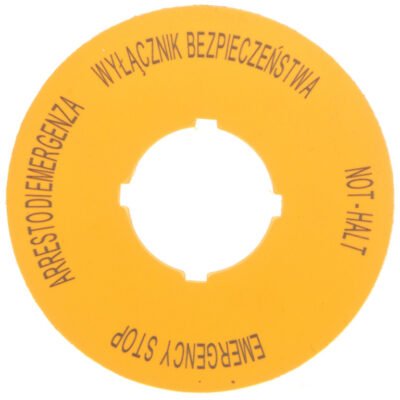 Tabliczka opisowa żółta okrągła EMERGENCY STOP (4 języki) M22-XBK15 167638