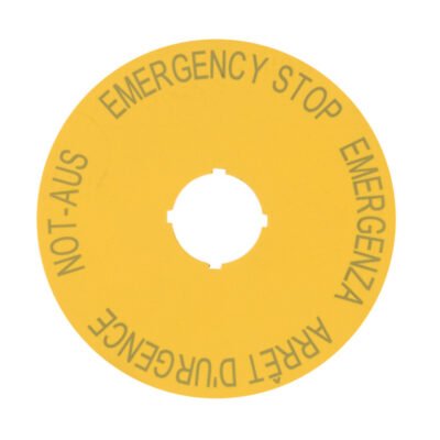 Tabliczka opisowa żółta okrągła fi90 EMERGENCY STOP M22-XAK1 216465