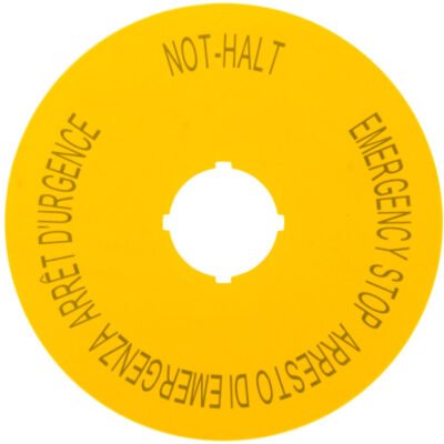 Tabliczka opisowa żółta okrągła fi90 EMERGENCY STOP M22-XAK11 121085
