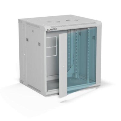 Szafa rack wisząca 19 cali 12U 600x600, dwusekcyjna, drzwi szklane, kolor szary FLAT PACK
